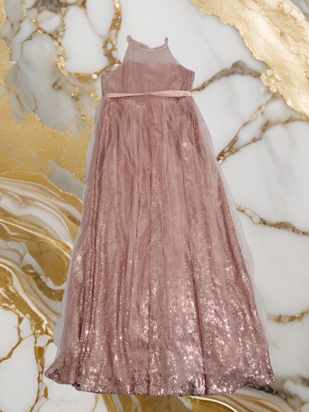 Girls NWOT US Angels Long Sparkly Pink Dress
